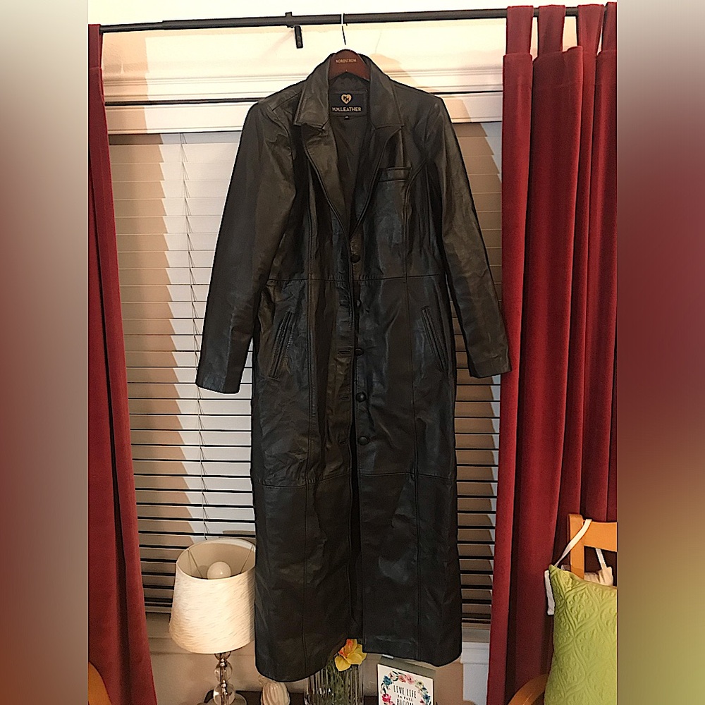 Unisex Black Leather Trench Coat